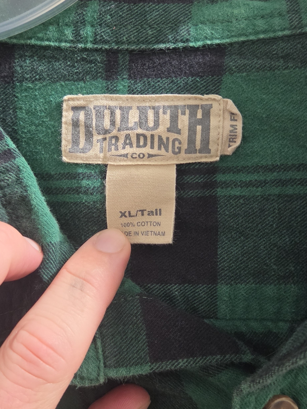 Duluth Trading Co Green and Black Plaid Button-Down Shirt